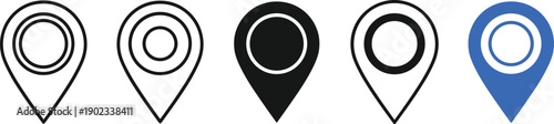 Location pin map pointer icons set featuring different styles including outline solid and blue color variations