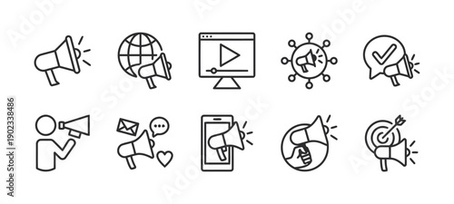 Set of marketing and advertising icons for promotional campaigns
