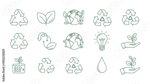 Eco-Friendly Icons: A collection of meticulously crafted icons embodies the essence of environmental protection and sustainability. These symbols represent eco-consciousness, recycling.