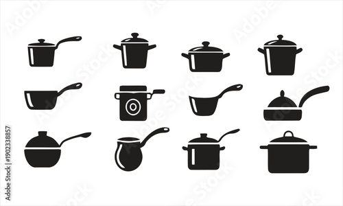 Set of various cooking pots and pans for kitchen and culinary use