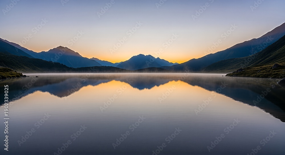 custom made wallpaper toronto digitalSerene Mountain Lake Reflection at Sunrise.