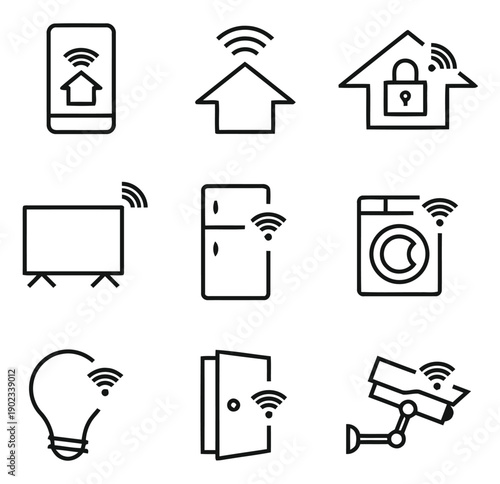 smart home technology icons with wifi signal