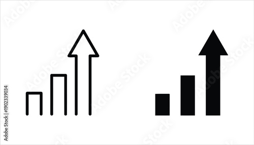 Solid black icons representing upward trending bar charts and arrows