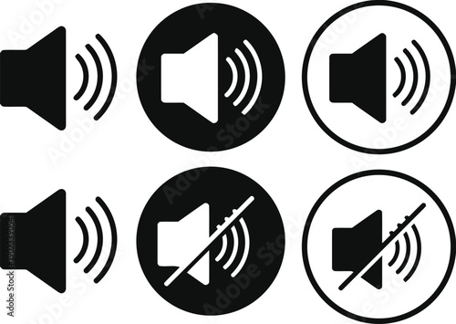 Sound speaker volume icons showing loud silent and muted states