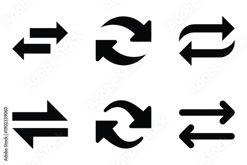 Solid black loop and repeat arrow icon set