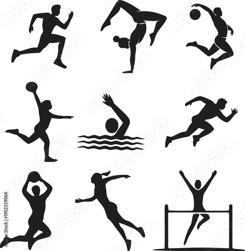 Sports and athletics icons set for active lifestyle and competition