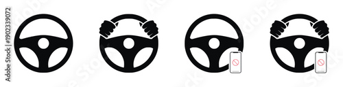Steering wheel icons showing driving and phone use while driving