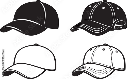 Wallpaper Mural Baseball cap hat flat vector icon set Torontodigital.ca