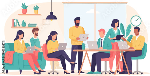 People working together in a bright, modern office space