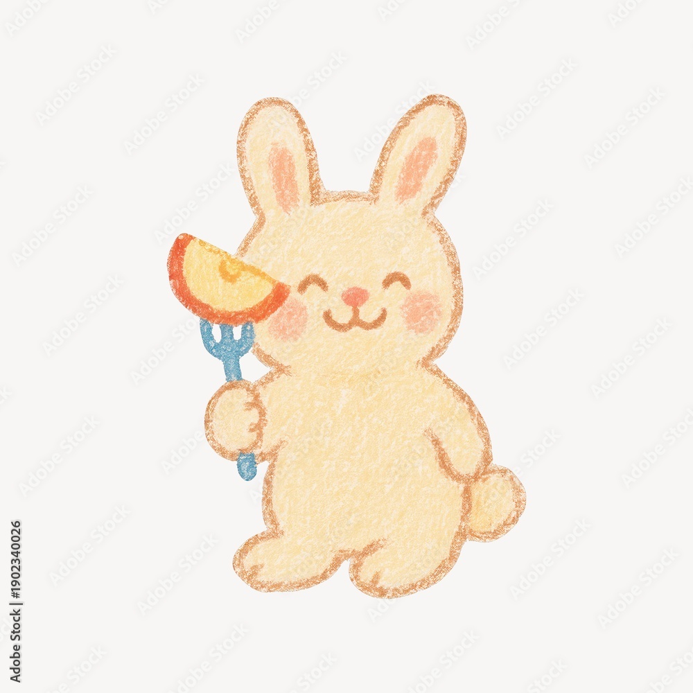 Obraz premium Cute bunny holding fruit fork.