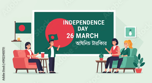 People celebrating national holiday with flag and patriotic messages