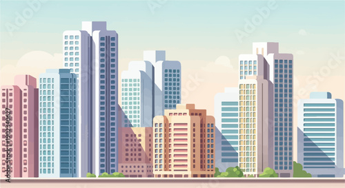 Modern city skyline with diverse tall buildings under a clear sky
