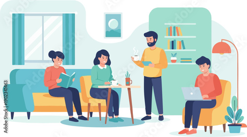 People relaxing in a cozy living room setting