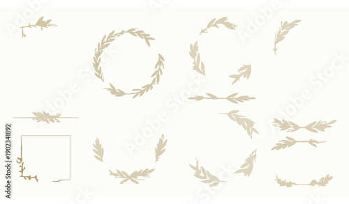 Luxury wedding frame and divider vector collection with olive branch wreath and gold line art