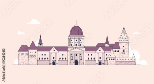 Ornate castle with central dome and multiple towers