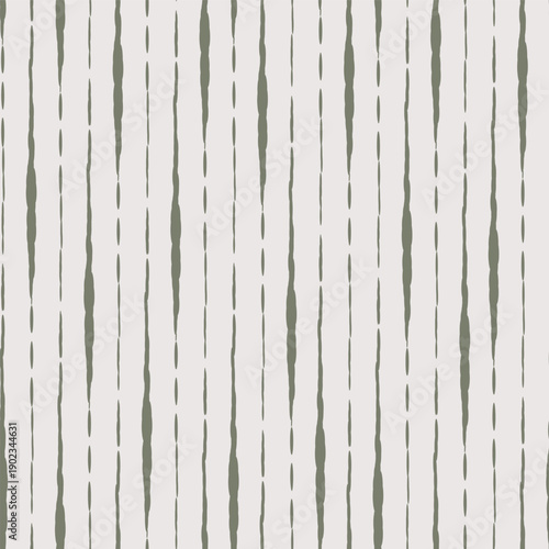 Biophilic green and beige fibre brush effect vertical stripes seamless vector pattern. Pastel neutral striped background. Sage green loose paint stripes. Relaxed ink brush strokes.
