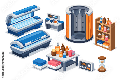 Modern tanning salon equipment and accessories for a relaxing spa experience