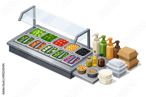 Fresh salad bar with various ingredients and toppings for healthy eating