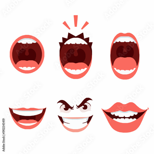 Cartoon Mouths Vector Set – Surprise, Smile, Shock, and Grin Expressions