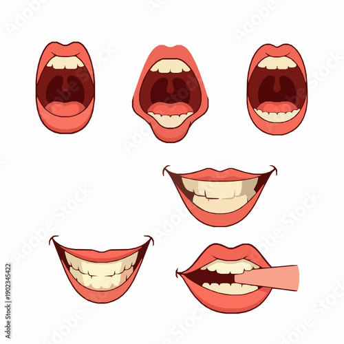 Expressive Cartoon Mouth Icons – Shock, Humor, Smile, and Caricature