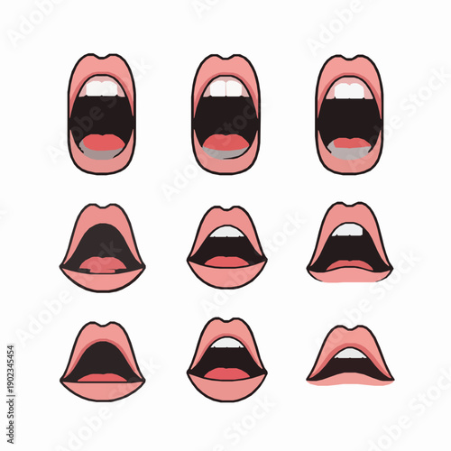 Colorful Cartoon Mouths Set – Facial Expressions for Comics and Emojis