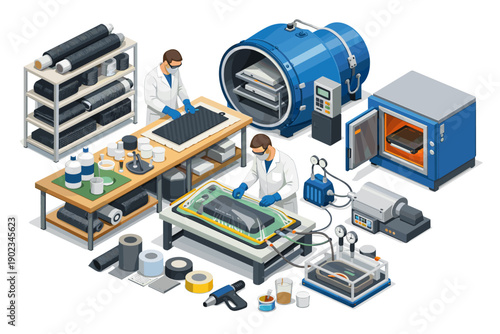 Composite material manufacturing process in a modern laboratory setting