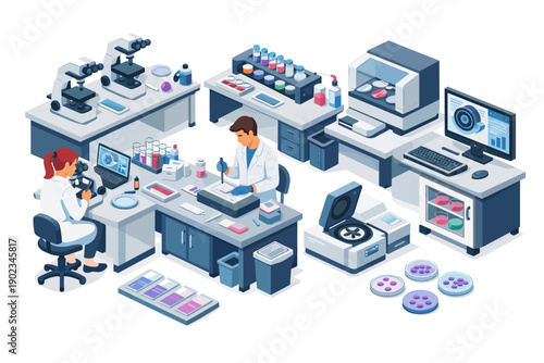Scientists conducting research and experiments in a modern laboratory setting with advanced equipment
