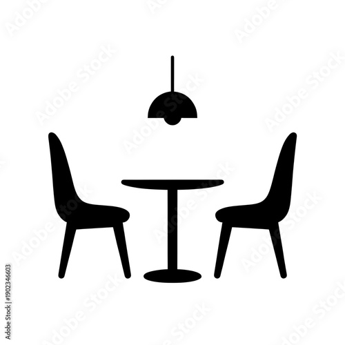 Dining Table And Chairs Icon With Hanging Lamp