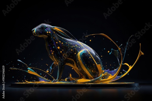 Vibrant Hare Sculpture Splashing With Creative Abstract Colors