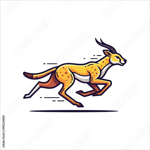Stylized vector logo illustration of a running gazelle or fast antelope mascot on a white background