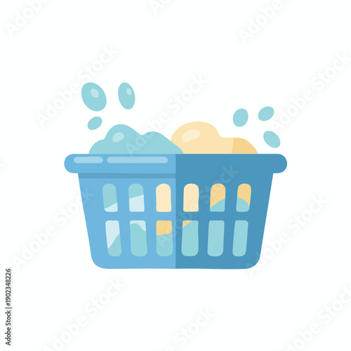 Laundry Basket with Clothes and Soap Suds