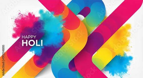 Vibrant holi celebration background with colorful ribbons and powder splashes on white