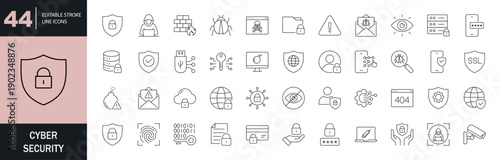Cyber Security icon set. Editable line icons. Vector illustration.