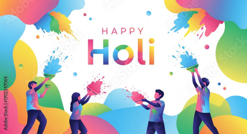 Vibrant holi celebration with colorful powder and happy friends in joyful atmosphere