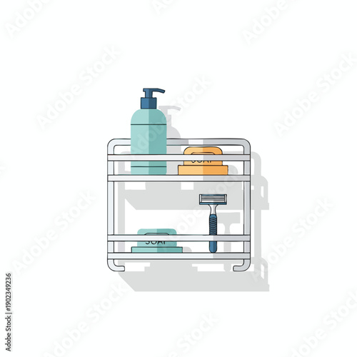 Bathroom Personal Care Products on Metal Shelf