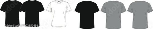 Set of blank short sleeve t shirt mockup templates in black white and gray colors isolated minimalist apparel vector collection