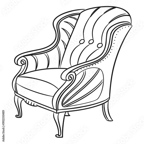 A vintage wingback chair with intricate details and elegant design