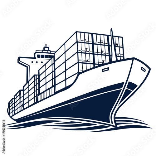 Large cargo ship sailing on calm waters with a full container load.
