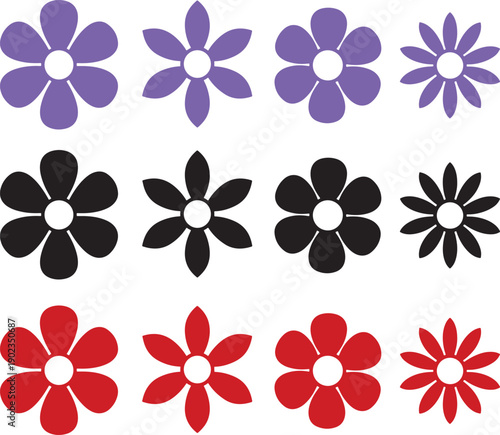 Minimal Flower Icon Set Colorful Floral Silhouette Vector Illustration.eps