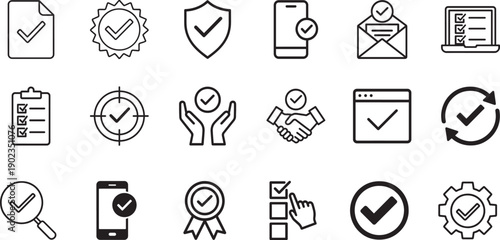 Checkmark icons set in clean vector style. Perfect for web, apps, UI, approval, success, and validation designs.