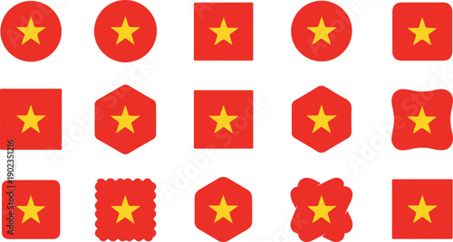 Collection of vietnamese flags with varying shapes and design