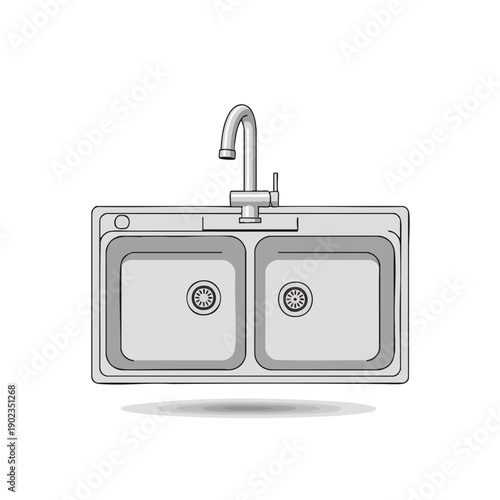 Modern Double Kitchen Sink Illustration