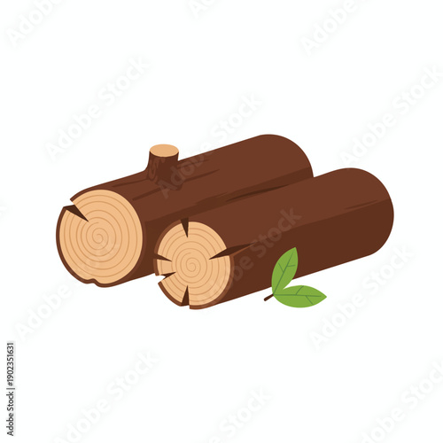 Cut logs with green leaves