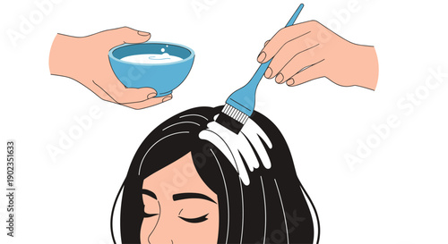 Hands in a Salon Setting Applying White Dye to a Woman's Dark Hair for Professional Beauty Makeover.