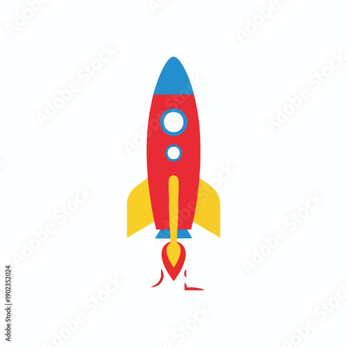 Red Cartoon Rocket Ship Launching into Space