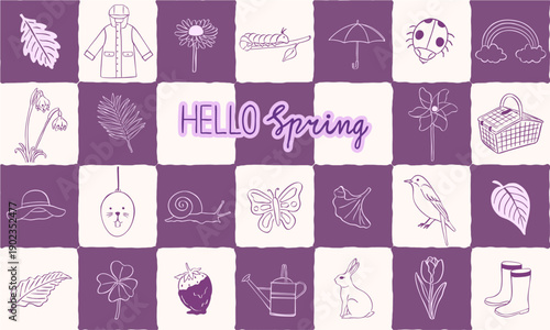 spring season hand drawn doodle elements icons collection set - vector illustration