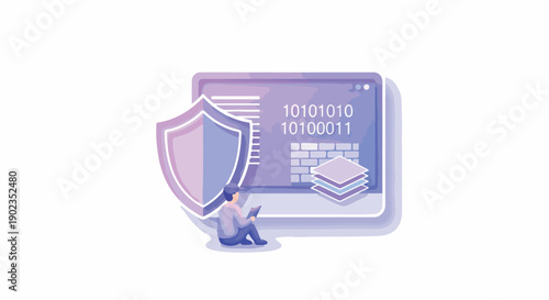 Cybersecurity and data protection concept with a person securing digital information on a laptop, illustrating online privacy and network safety.