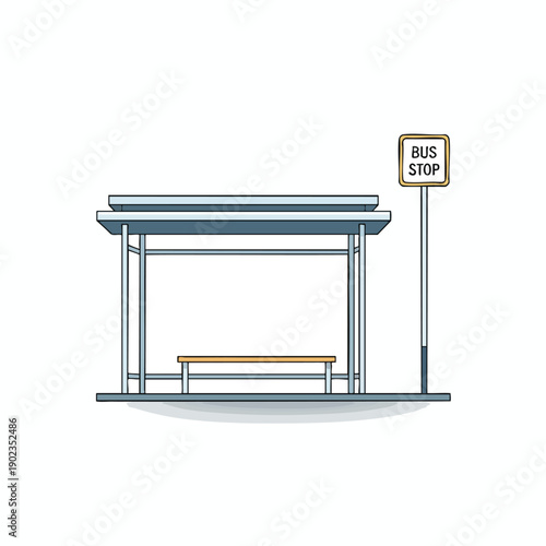 Modern Bus Stop Shelter with Bench and Sign