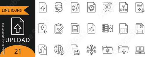 Upload File Transfer Cloud Sync Line Icon Set

