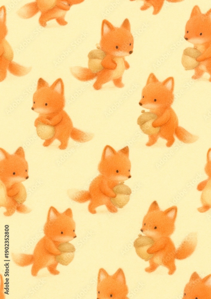 Obraz premium Cute foxes holding acorns